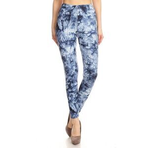 Reg One Size Blue & White High Waist‎ Tie Dye Leggings Womens
